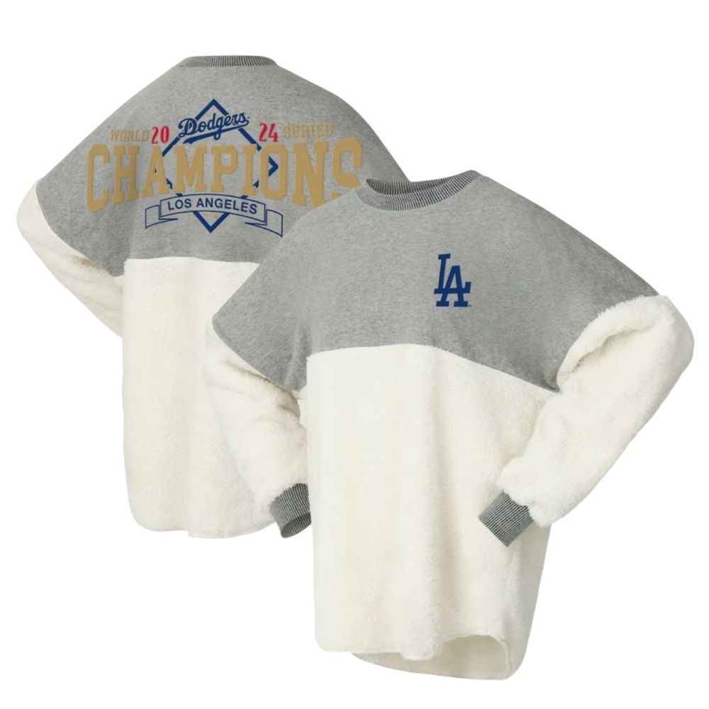 Fanatics LA Dodgers World Series Champions Sweatshirt Womens M Grey Cream